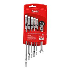 ست 6 عددی آچار یک سر تخت و یک سر رینگ جغجغه تاشو رونیکس مدل RH-2174