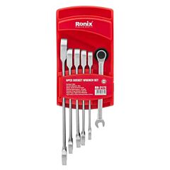 ست 6 عددی آچار یک سر تخت و یک سر رینگ جغجغه رونیکس مدل RH-2173