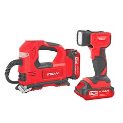 کیت کمپرسور باد فندکی و چراغ قوه شارژی 20 ولت توسن مدل 9799K